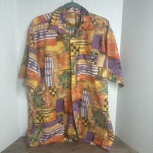Burma Bibas Mens Vintage Hawaiian Shirt Cotton Pocket Large Button Up
